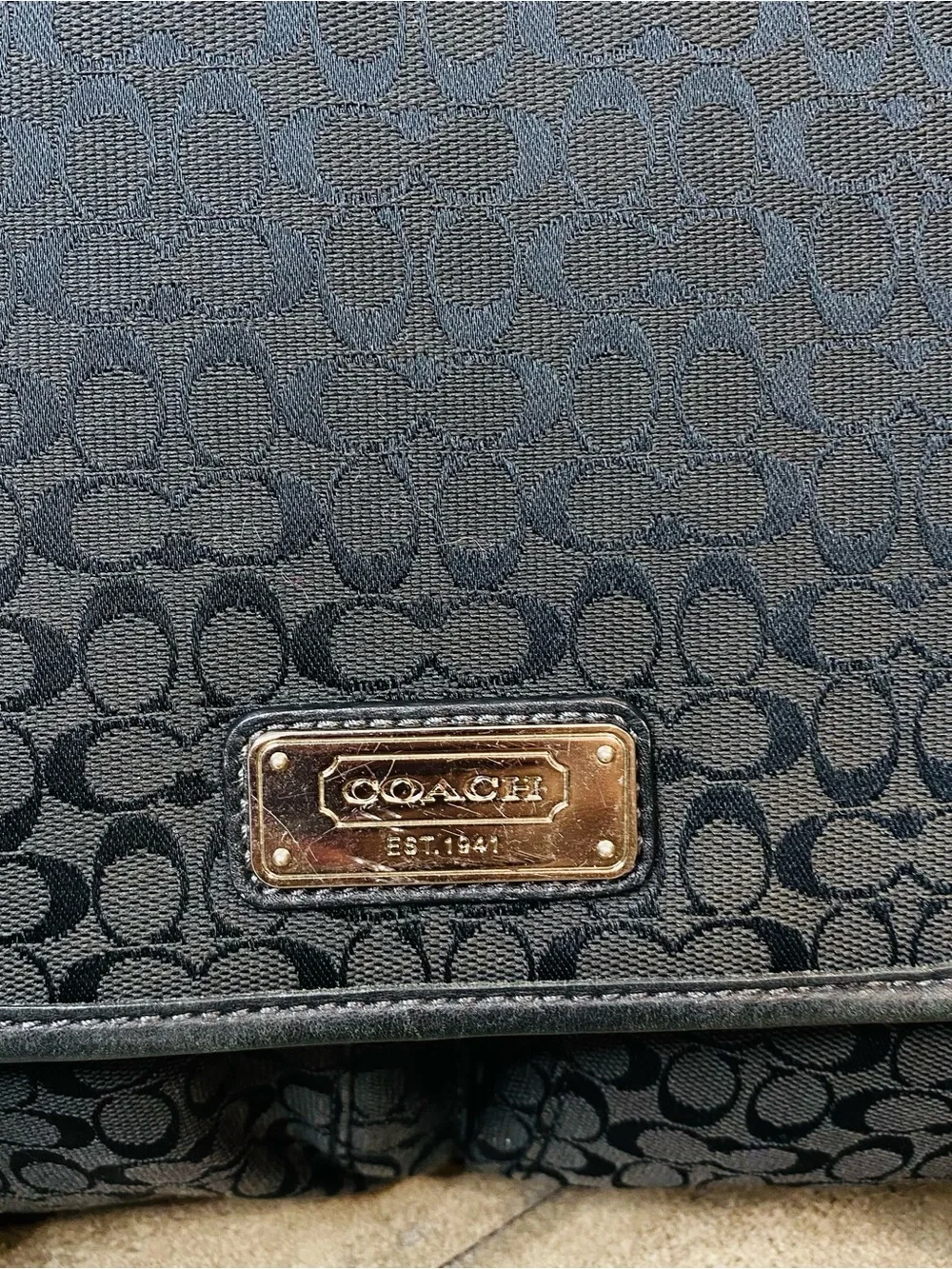 Coach Signature Jacquard Messenger Bag Black Canvas Laptop Crossbody F70283